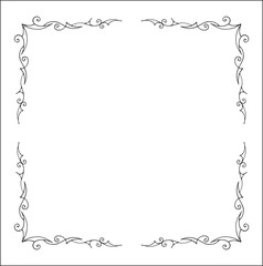 Elegant black and white thin ornamental frame, decorative border, corners for greeting cards, banners, business cards, invitations, menus. Isolated vector illustration.	
