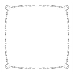 Elegant black and white thin ornamental frame, decorative border, corners for greeting cards, banners, business cards, invitations, menus. Isolated vector illustration.	
