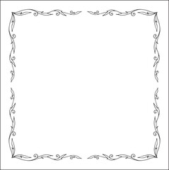 Elegant black and white thin ornamental frame, decorative border, corners for greeting cards, banners, business cards, invitations, menus. Isolated vector illustration.	
