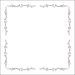 Elegant black and white thin ornamental frame, decorative border, corners for greeting cards, banners, business cards, invitations, menus. Isolated vector illustration.	