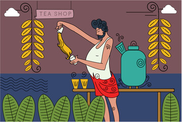 Kerala teashop making tea vector illustration