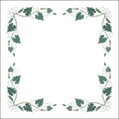 Fototapeta na wymiar Green floral frame with tropical leaves and flowers, decorative corners for greeting cards, banners, business cards, invitations, menus. Isolated vector illustration.