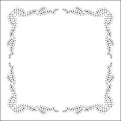 Black and white frame with fern leaves, decorative corners for greeting cards, banners, business cards, invitations, menus. Isolated vector illustration.	