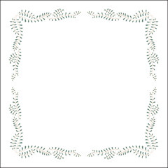 Green floral frame with fern leaves, decorative corners for greeting cards, banners, business cards, invitations, menus. Isolated vector illustration.	