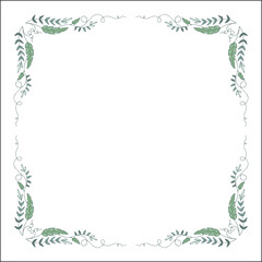  Green floral frame with tropical leaves and flowers, decorative corners for greeting cards, banners, business cards, invitations, menus. Isolated vector illustration.