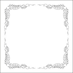 Black and white frame with tropical leaves, decorative corners for greeting cards, banners, business cards, invitations, menus. Isolated vector illustration.	