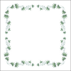 Fototapeta premium Green floral frame with tropical leaves and flowers, decorative corners for greeting cards, banners, business cards, invitations, menus. Isolated vector illustration.