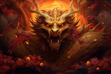 Golden chinese dragon, dragon for 2024 chinese new year greeting card