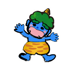 困っているポップな節分の青鬼（小鬼）のイラスト素材