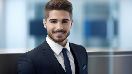 A professional man wearing a suit and tie with a pleasant expression on his face.