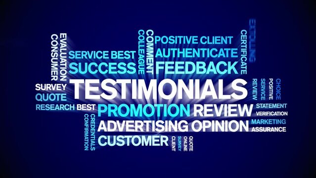 Testimonials animated word cloud;text design animation tag kinetic typography seamless loop.