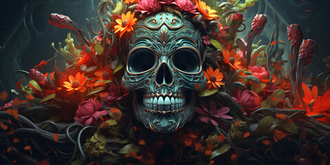abstract skull 3D bohemian art background