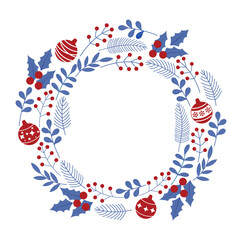 Obraz premium クリスマスのボタニカルリース青