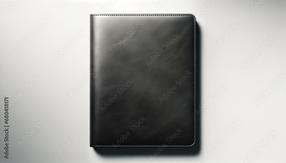 Poster minimalist black leather notebook cover mockup on a bright background. design simplicity. generative