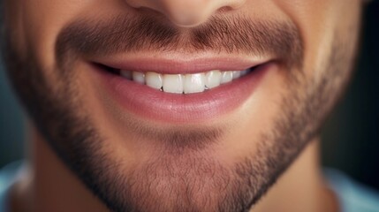 Fototapeta premium close-up portrait of a smiling male lip, AI generated, background image