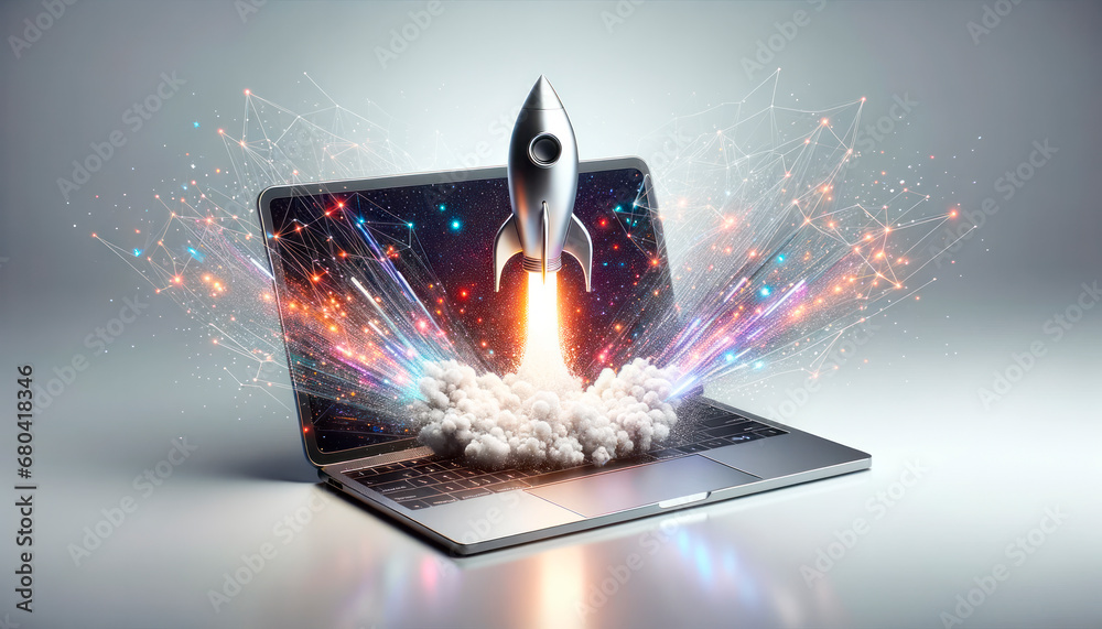 Poster space shuttle launch from a laptop screen. generative ai