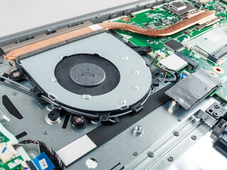 cooling system with a fan, elements of the laptop motherboard, overheating and throttling, cleaning...