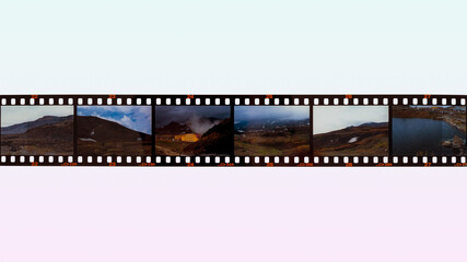 35mm slide film for photo or film with free frame copy space, isolated on background