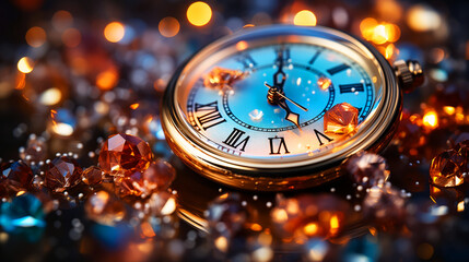 New Year's countdown clock decoration glitter. - obrazy, fototapety, plakaty