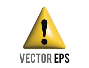 Vector yellow triangle warning or alert 3D icon with black exclamation mark