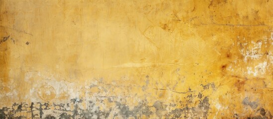 The vintage wallpaper on the old wall had a grunge and textured design with a yellow-colored pattern, giving it a unique and nostalgic appeal reminiscent of a vintage canvas or parchment paper