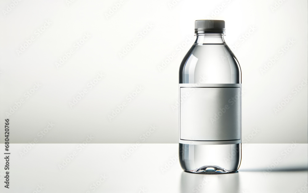 Poster plastic water bottle with central label area on a white gradient background. clean branding concept.