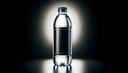 Water bottle with dramatic backlighting on dark background. Contrast lighting. Generative AI - obrazy, fototapety, plakaty