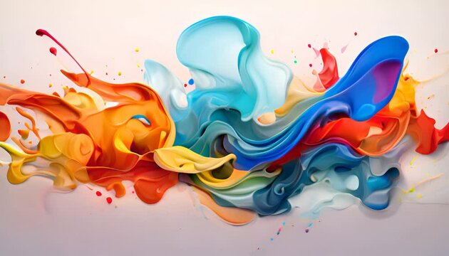 Colorful waves of paint flowing in the air on a white background. Abstract background and wallpaper. Generative AI