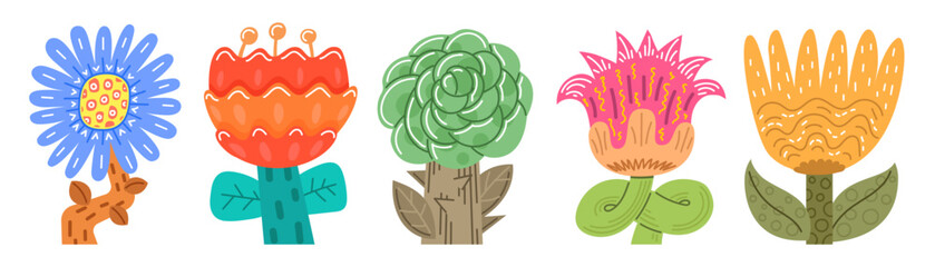 Flower decor elementa set vector illustration