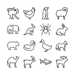 Set of animals icon for web app simple line design