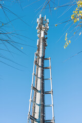 Telephone antenna among the trees, signal repeaters - 680422951
