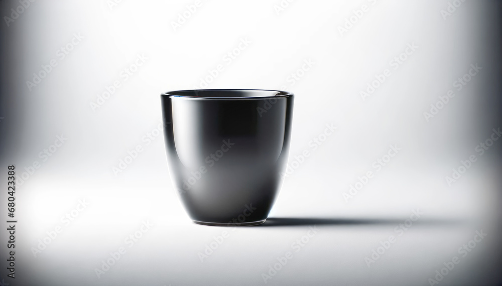 Poster sleek black coffee mug with a minimalistic design on a white backdrop. generative ai