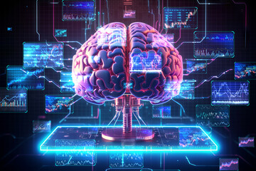 Fototapeta premium brain with integrated financial screens. Generative AI