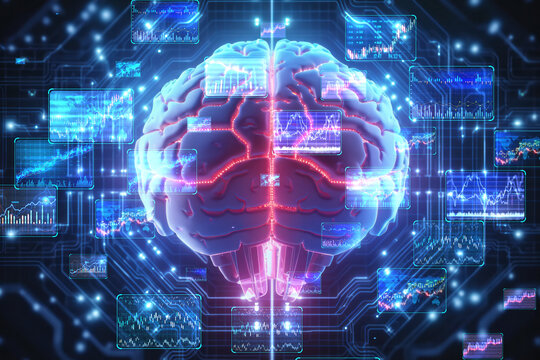 Illuminated brain circuits with stock market projections. Generative AI
