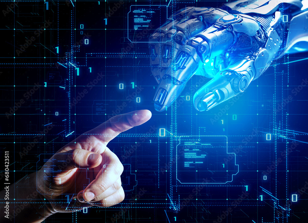Aufkleber Digital interface bridging human and AI interaction. Generative AI