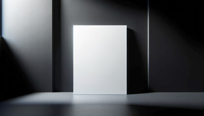 Minimalistic gallery interior with large blank poster frame and natural light. Exhibition design concept. Generative AI