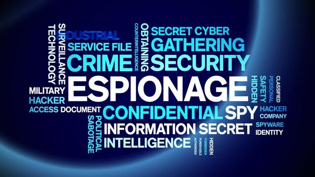 Espionage animated word cloud;text design animation tag kinetic typography seamless loop.