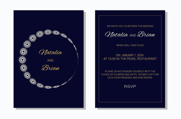 Wedding invitation layout template in winter theme. Design of an invitation card. Vector illustration.
