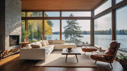 Serene Lakeside Living Room