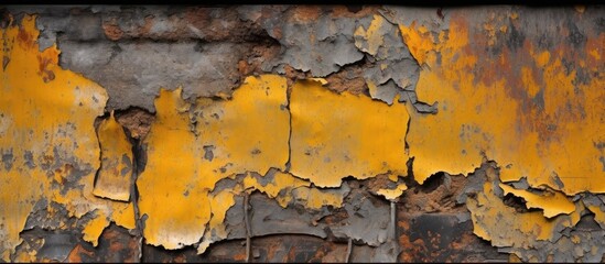In the background, a grungy old wall with a peeling black paint showcases a fascinating abstract...