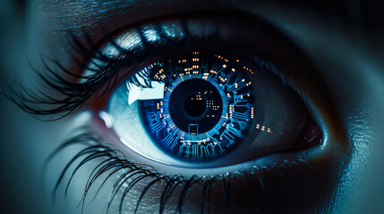 Close up of human eye with hud interface. 