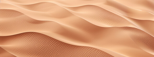 Detailed texture of a desert sand dune, capturing the subtle ripples and grains of sand under the desert sun, top view. Background, copy space