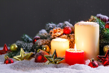 Christmas candles with decor