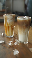 Coffee Latte Ice served on the wooden table.