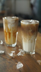 Coffee Latte Ice served on the wooden table.