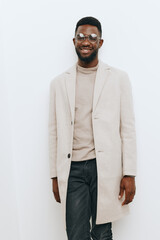 Obraz premium fashion man black lifestyle portrait style jacket beige stylish african model american