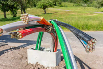 Construction site with broadband cable to connect little villages