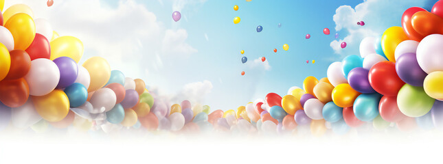 Bunch of colorful balloons on white background space for text Banner design Blur flying balloons isolated generative ai 

