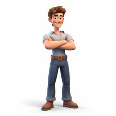 3d character young man standing with his arms crossed over white background