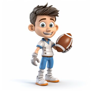 Cartoon boy with soccer ball isolated on white background.